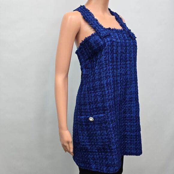 NWT Zara Tweed Dress Textured Pinafore Mini Women XL Blue Bloggers Favorite - Picture 10 of 15